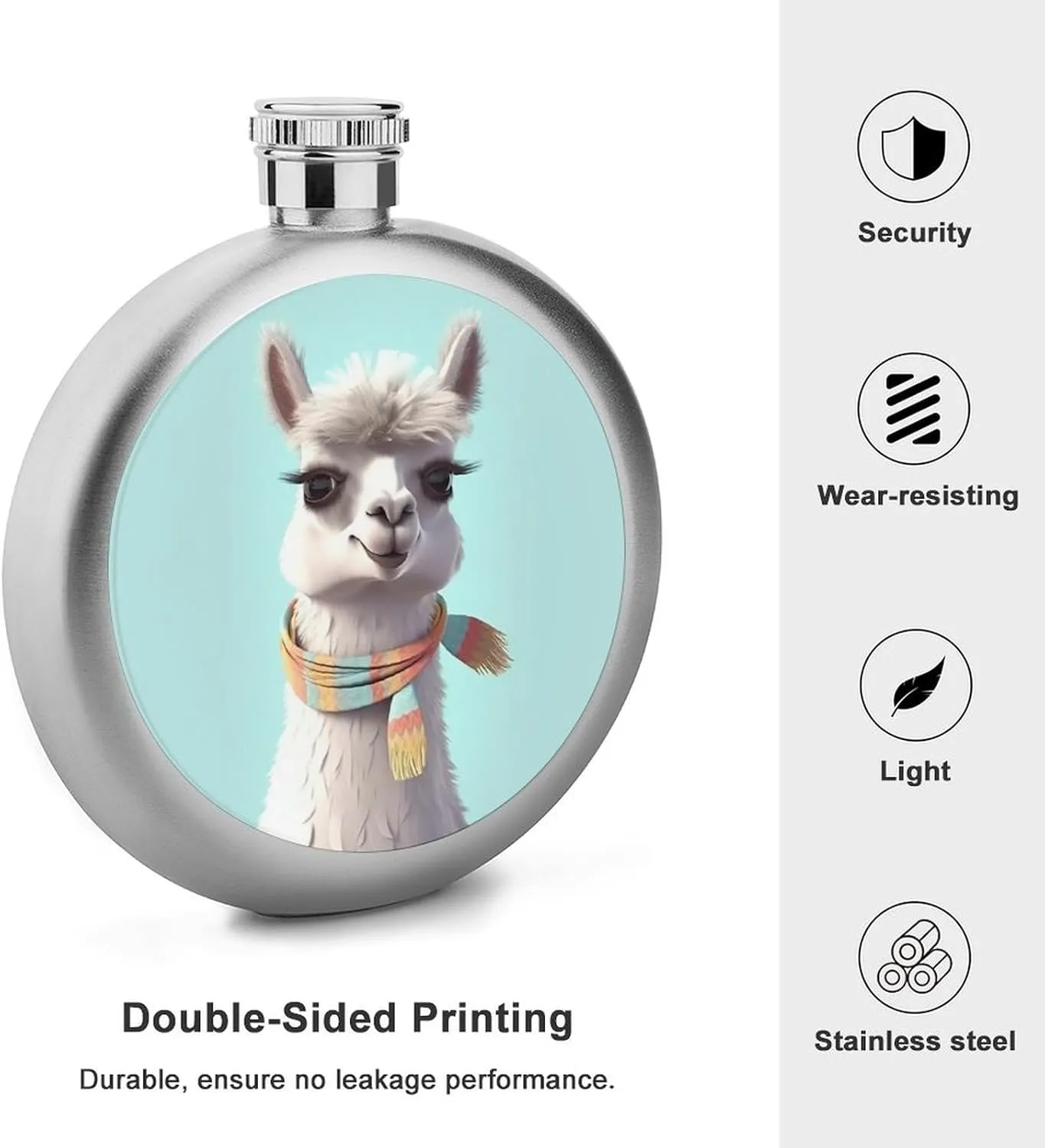 Stainless Steel Wine Bottle Liquor Container Funny Cartoon Llama Print Leak Proof Hip Flask Durable for Camping Hiking Travel Festivals