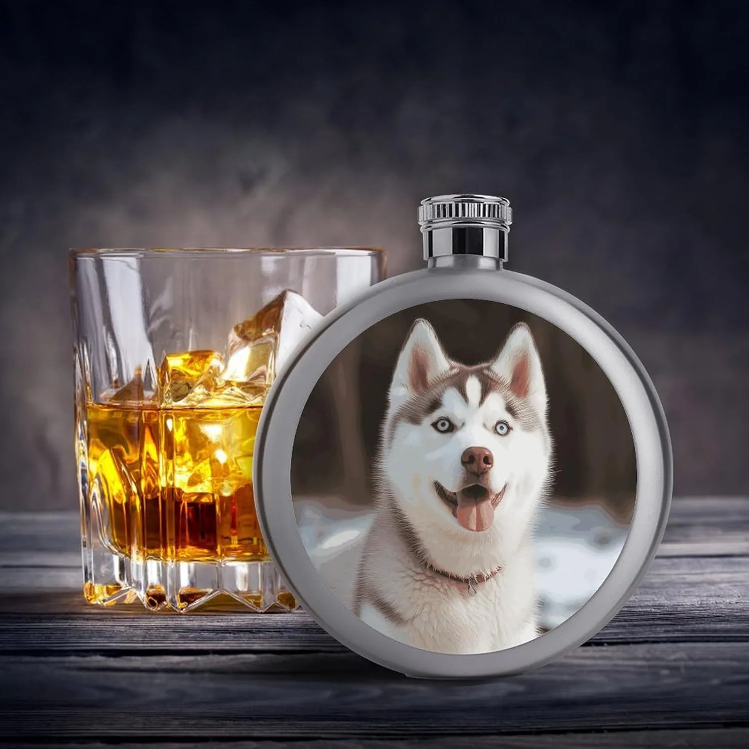 Stainless Steel Wine Bottle Liquor Container Husky Piquant Dog Print Leak Proof Hip Flask Durable for Camping Hiking Travel Festivals
