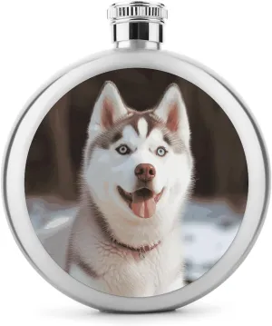 Stainless Steel Wine Bottle Liquor Container Husky Piquant Dog Print Leak Proof Hip Flask Durable for Camping Hiking Travel Festivals