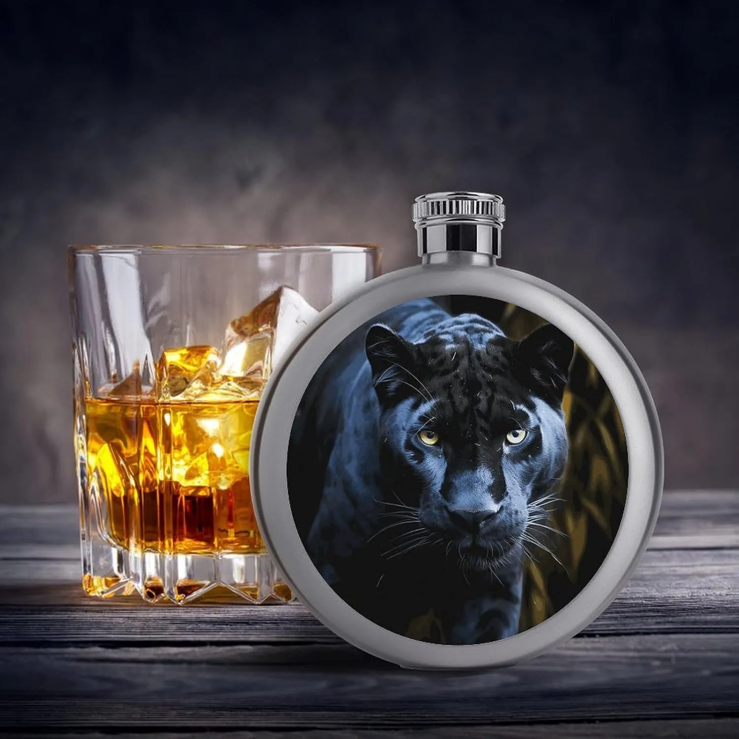 Stainless Steel Wine Bottle Liquor Container Panther With Blue Eyes Print Leak Proof Hip Flask Durable for Camping Hiking Travel Festivals