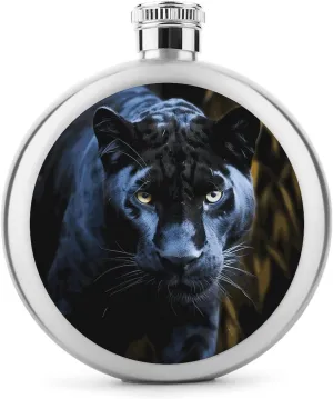 Stainless Steel Wine Bottle Liquor Container Panther With Blue Eyes Print Leak Proof Hip Flask Durable for Camping Hiking Travel Festivals