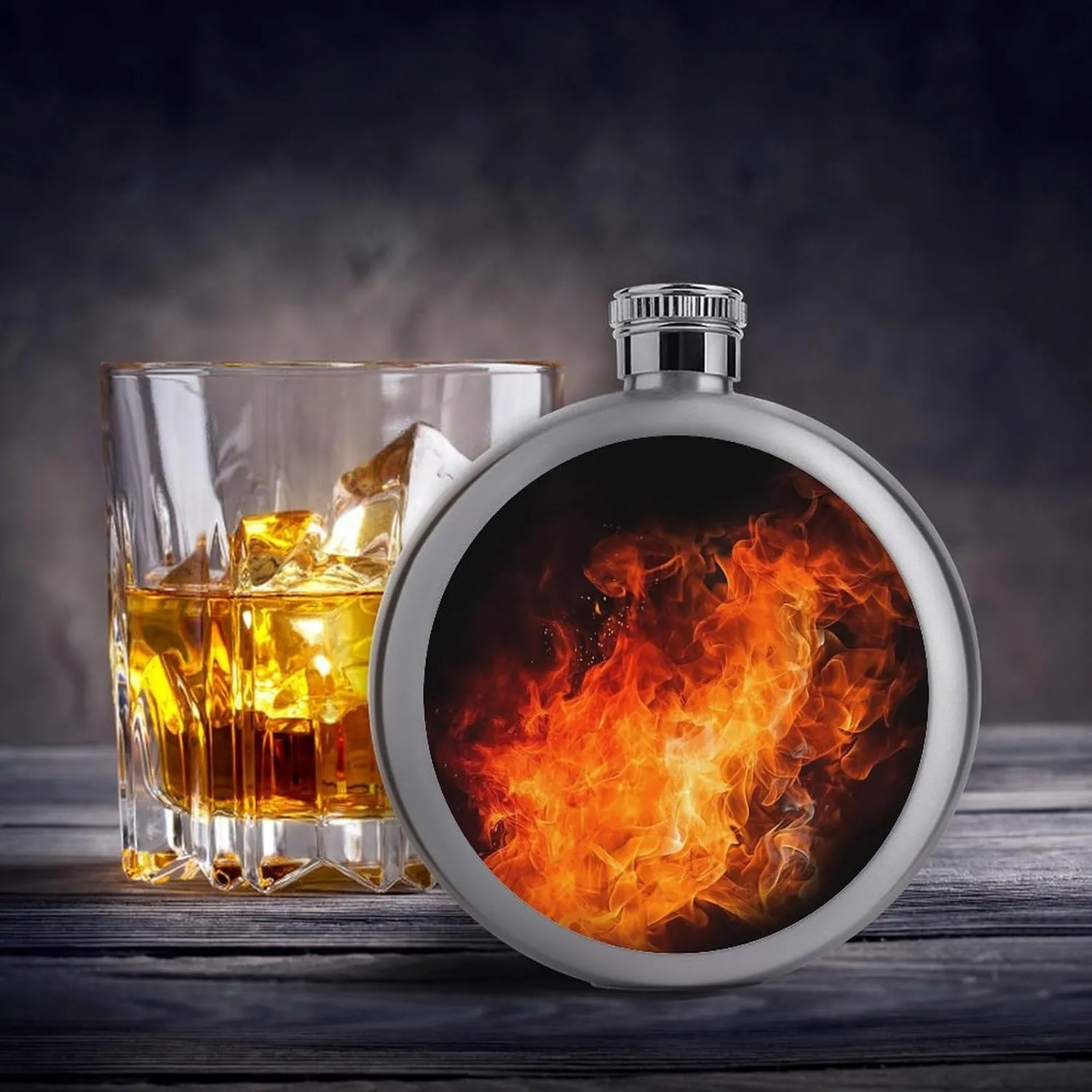 Stainless Steel Wine Bottle Liquor Container Roaring Flame Print Leak Proof Hip Flask Durable for Camping Hiking Travel Festivals