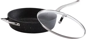 Starfrit The Rock Classic 11" (28cm) Non-Stick Deep Fry Pan with Helper Handle and Glass lid - Durable Forged Aluminum - Oven Safe - PFOA Free - Easy to Clean