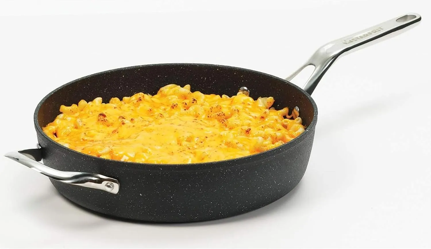 Starfrit The Rock Classic 11" (28cm) Non-Stick Deep Fry Pan with Helper Handle and Glass lid - Durable Forged Aluminum - Oven Safe - PFOA Free - Easy to Clean