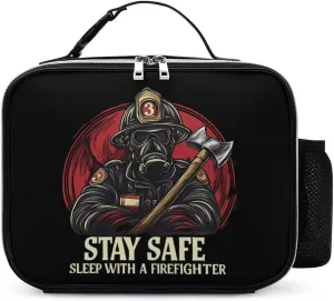 Stay Safe Sleep with A Firefighter Lunch Tote Bag for Women Men Insulated Lunch Box with Handle and Side Pocket for Work Picnic