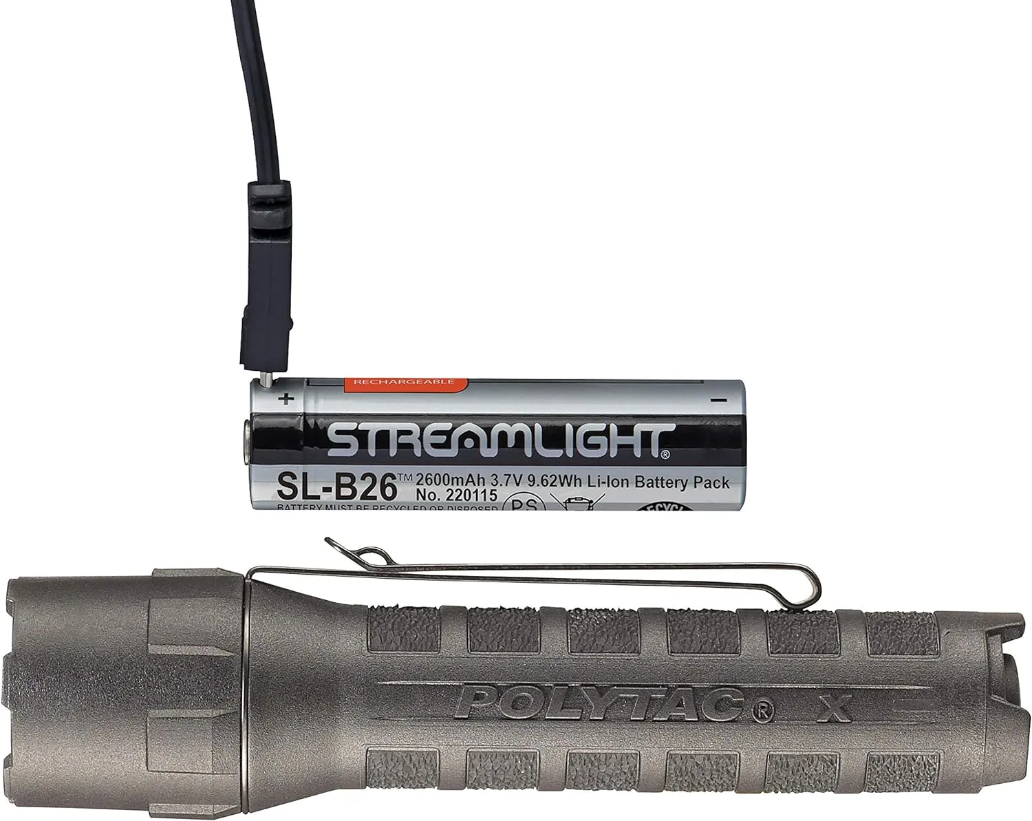 Streamlight 88610 PolyTac X USB 600-Lumen Multi-Fuel Professional Tactical Flashlight, Clear Retail Packaging, Black