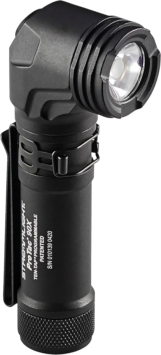 Streamlight ProTac 90X Right Angle Multi-Fuel Tactical Flashlight with Two CR123A Lithium Batteries and Holster, Black