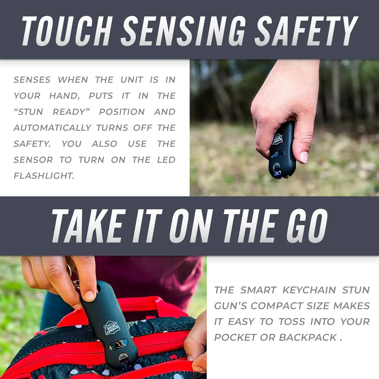 Streetwise Smart 24,000,000 Mini Stun Gun Keychain with Quick-Release, Rechargeable LED Flashlight – Self Defense Stun Gun for Women – Touch-Sensing Safety, Portable Personal Protection