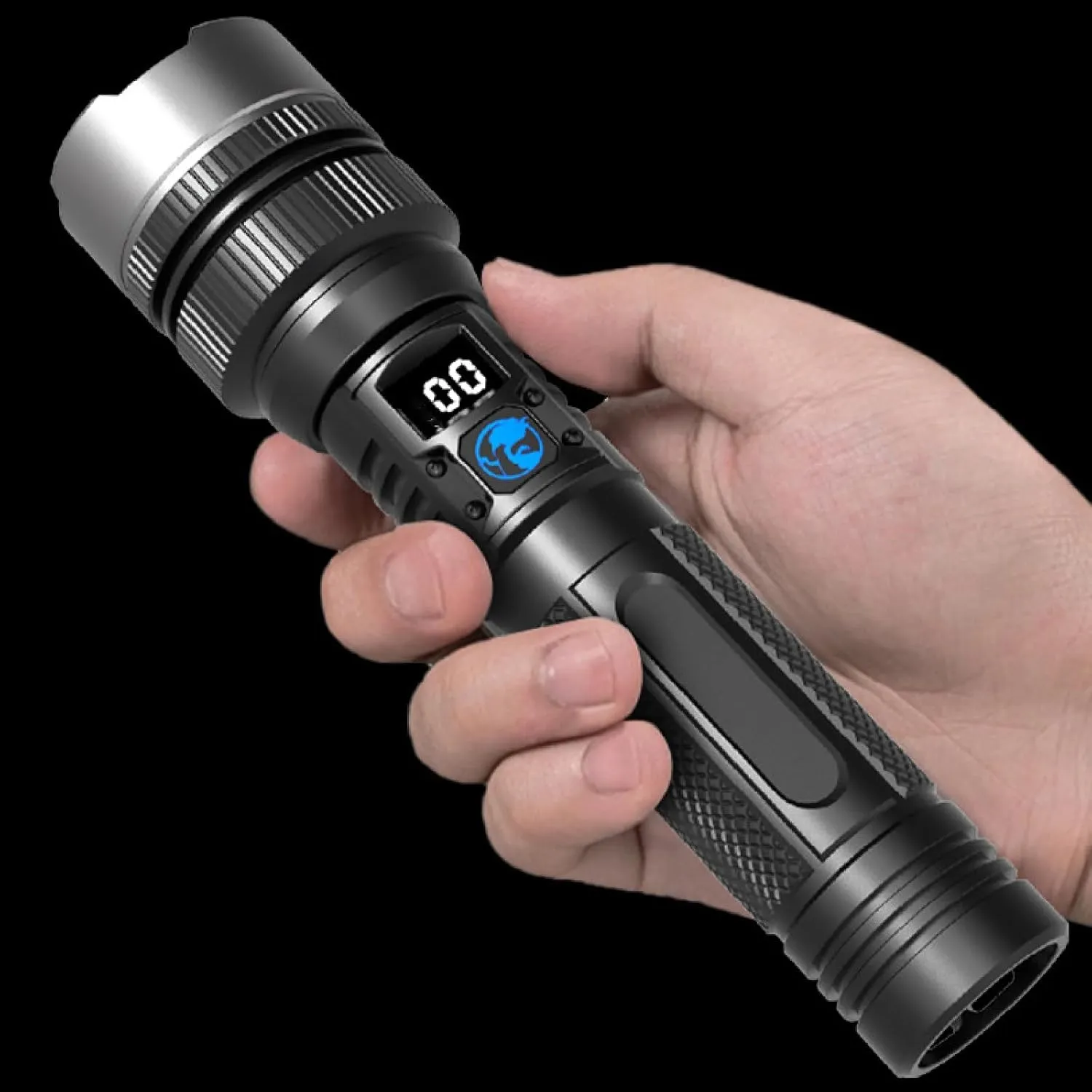 Strictrigid, Strictrigid Flashlight, Rechargeable Waterproof Survival Flash Light, 2025 New Survival Flashlight with Digital Display, for Outdoor Sports, Camping Emergency (Plastic Head*1)