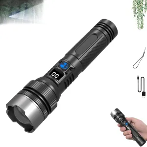 Strictrigid, Strictrigid Flashlight, Rechargeable Waterproof Survival Flash Light, 2025 New Survival Flashlight with Digital Display, for Outdoor Sports, Camping Emergency (Plastic Head*1)