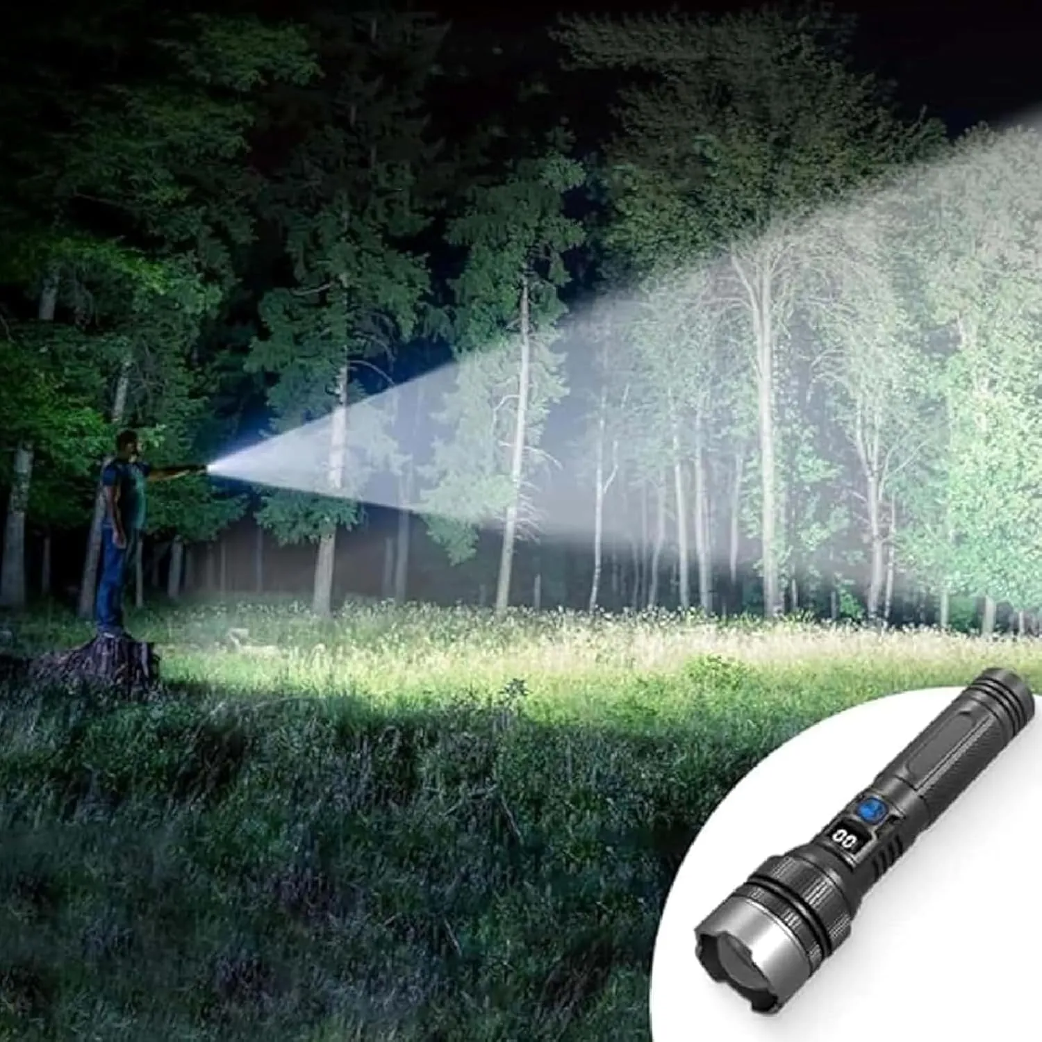 Strictrigid, Strictrigid Flashlight, Rechargeable Waterproof Survival Flash Light, 2025 New Survival Flashlight with Digital Display, for Outdoor Sports, Camping Emergency (Plastic Head*1)