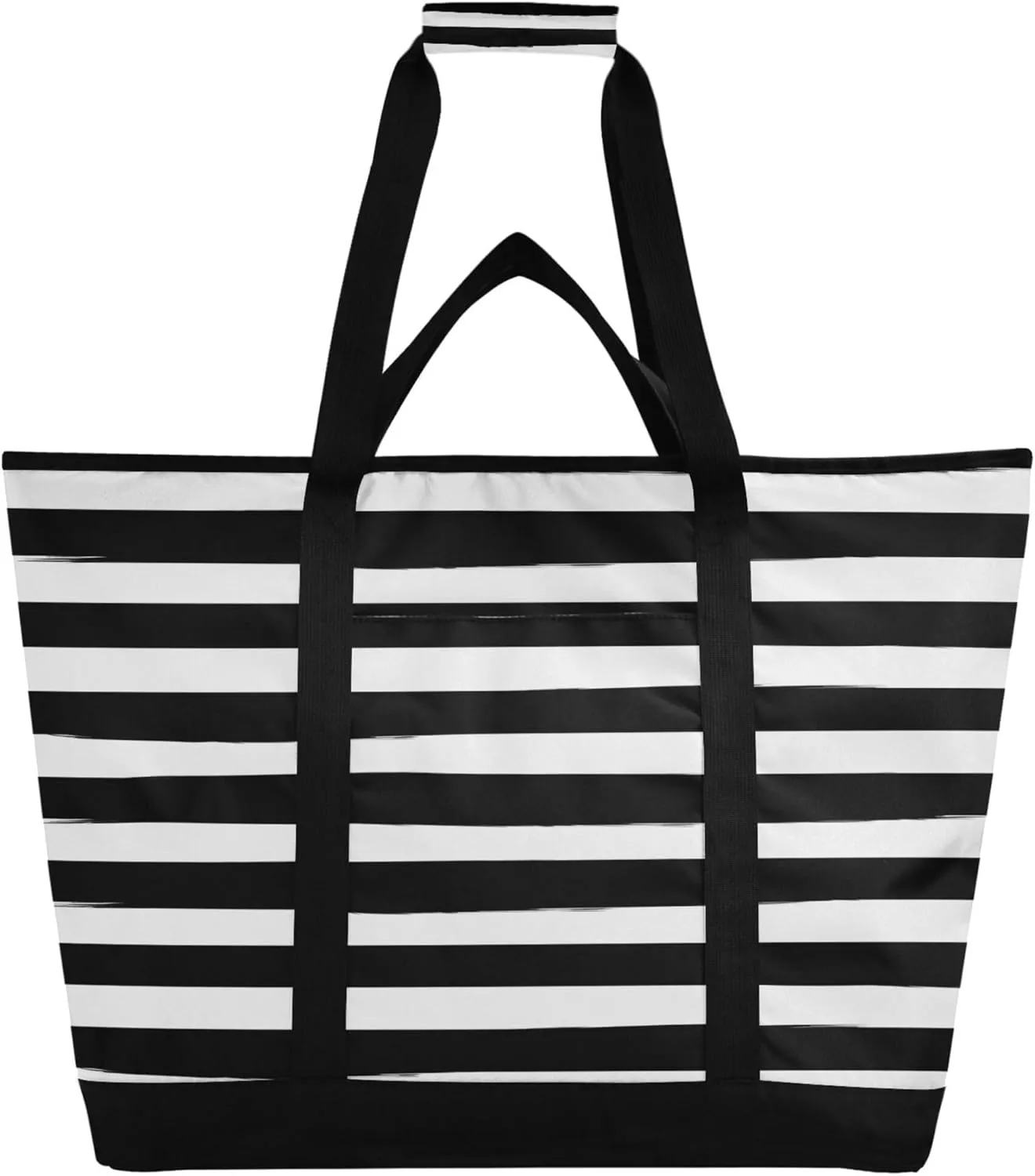 Stripes Reusable Insulated Cooler Bag with Ice Pack Compartment - Large 47L Waterproof Thermal Grocery Tote for Picnic Beach Camping Lunch Storage
