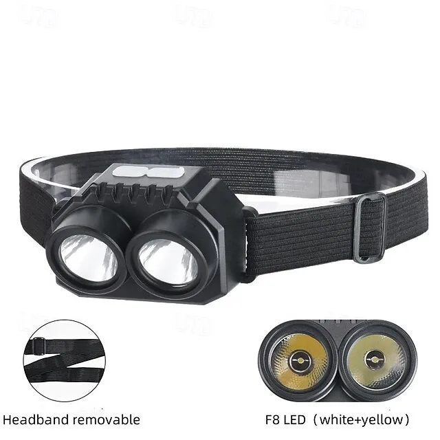 Strong Bald Double Lights Headlamp, Portable LED Head Lights White & Yellow LED for Outdoor Camping Adventures