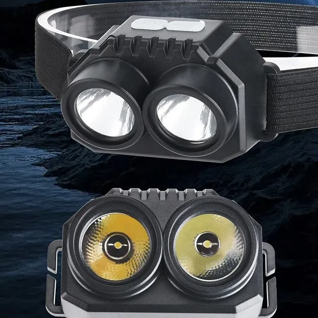 Strong Bald Double Lights Headlamp, Portable LED Head Lights White & Yellow LED for Outdoor Camping Adventures