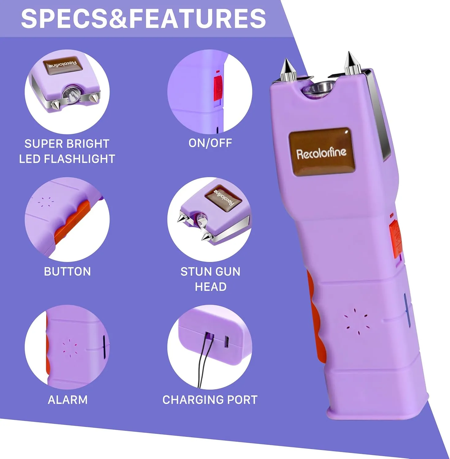 Stun Gun with LED Flashlight for Women Self Defense Rechargeable Stun Guns with Personal Security Alarm