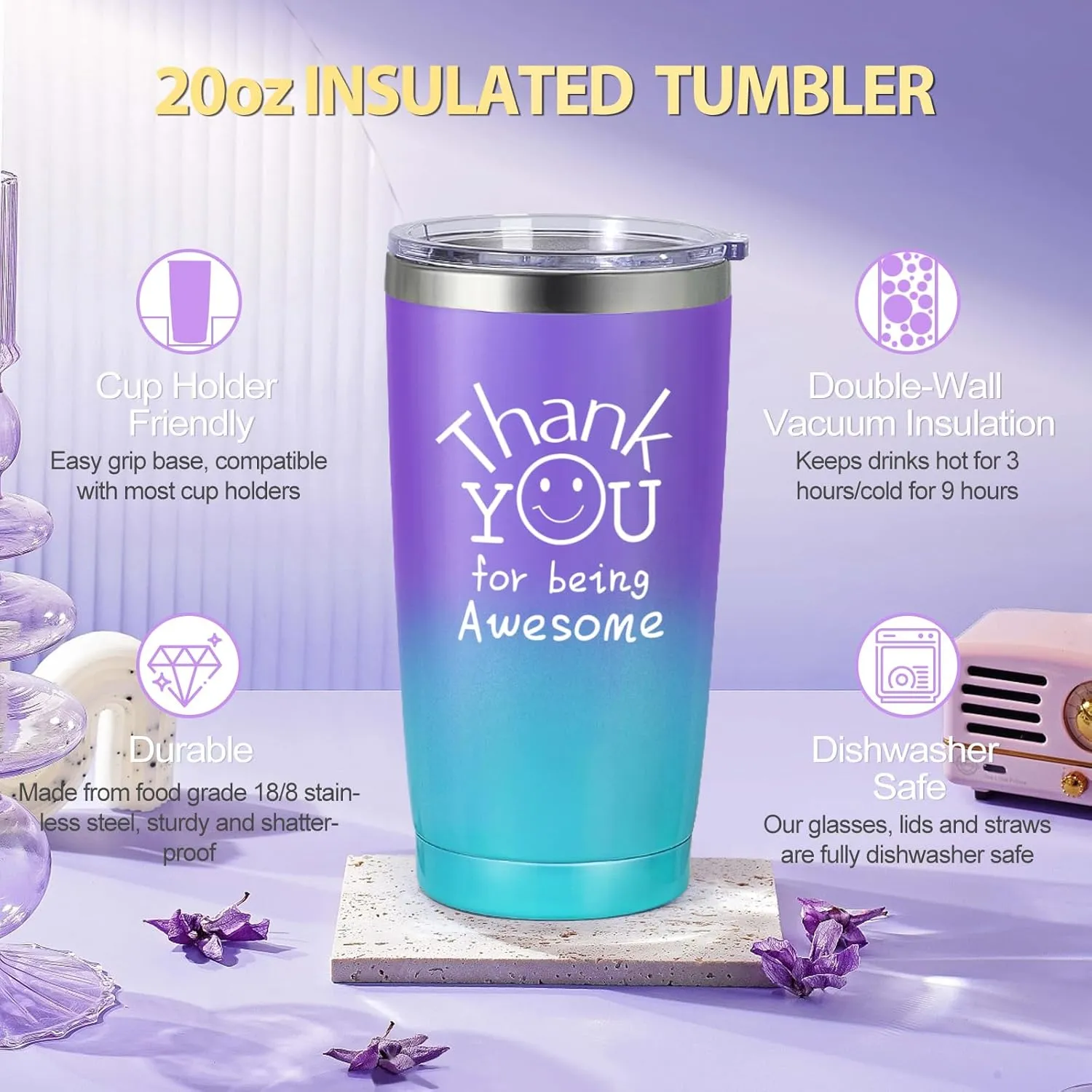 Suhctuptx Thank You Gifts for Women, Employee Appreciation Gift, Appreciation Basket for Coworkers Teachers Employees, Gratitude Box with Canvas Tote Bag Thank You for Being Awesome Tumbler Purple
