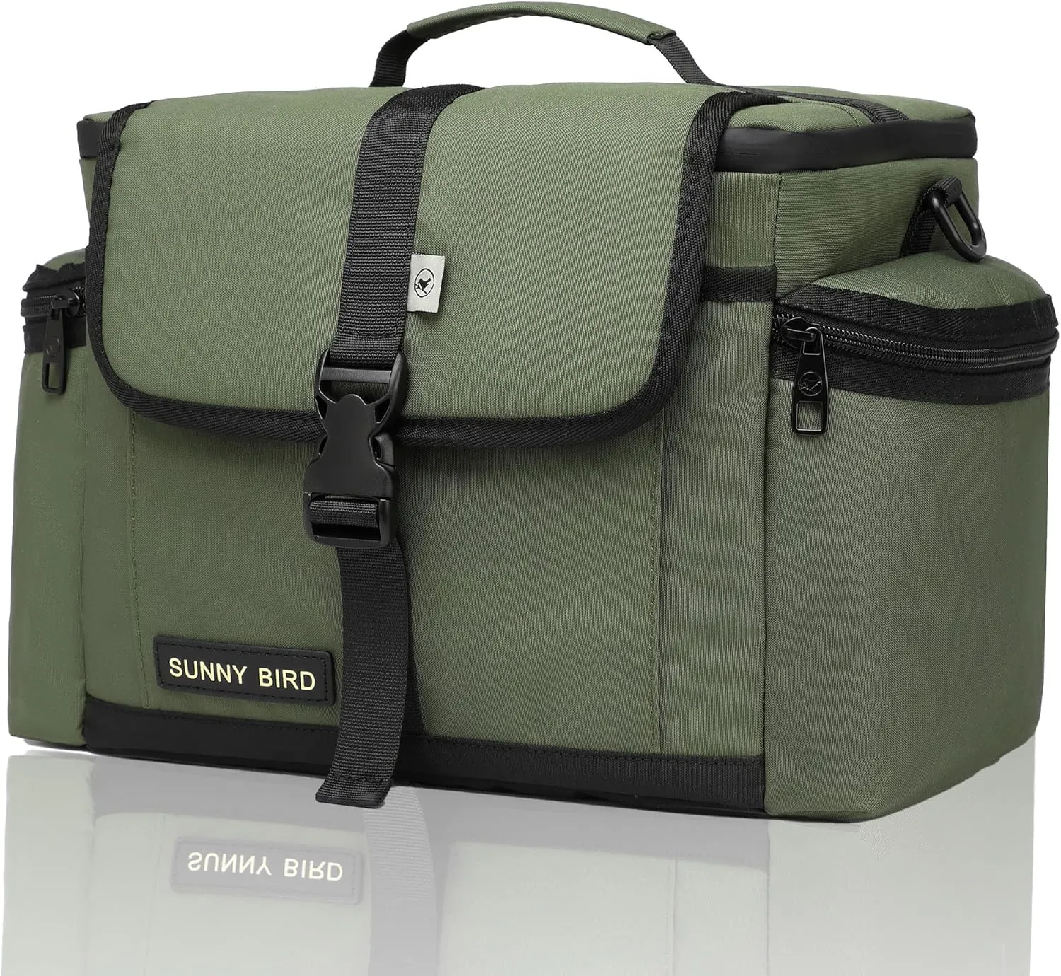 SUNNY BIRD 15L Insulated Lunch Bag with Foldable and Leakproof Design, Thermally Insulated, Shoulder Strap for Women, Men (Khaki Green)