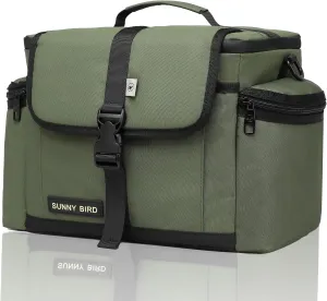 SUNNY BIRD 15L Insulated Lunch Bag with Foldable and Leakproof Design, Thermally Insulated, Shoulder Strap for Women, Men (Khaki Green)