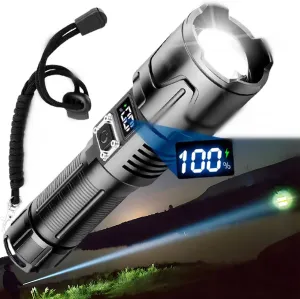 Super Bright 1000000 Lumens High Powerful LED Flashlight,USB Rechargeable Torch with Digital Power Display,IP65 Waterproof Zoomable Tactical Flashlight,Handheld Searchlight,3 Modes Flash Light