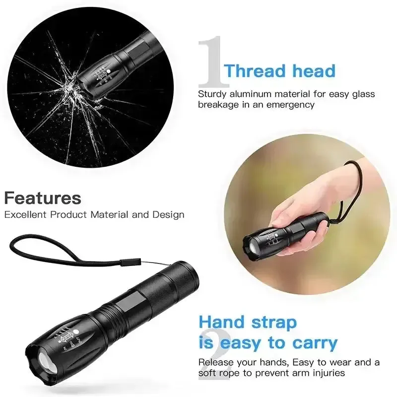 Super-Bright 90000LM LED Outdoor Tactical Flashlight | 5 Modes | Zoomable Torch Searchlight