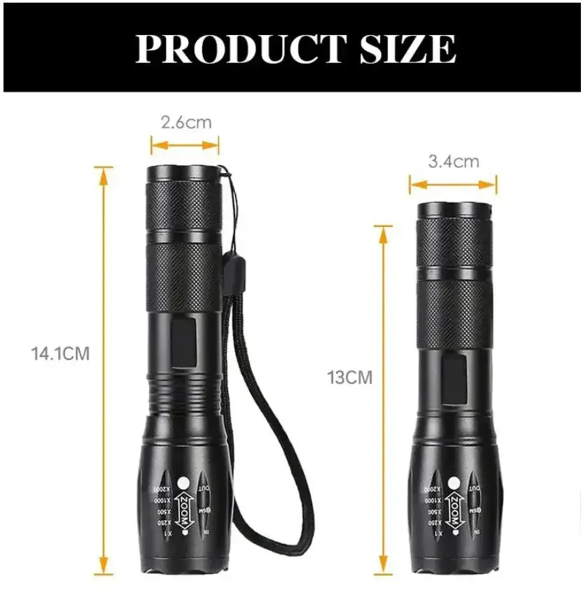 Super-Bright 90000LM LED Outdoor Tactical Flashlight | 5 Modes | Zoomable Torch Searchlight