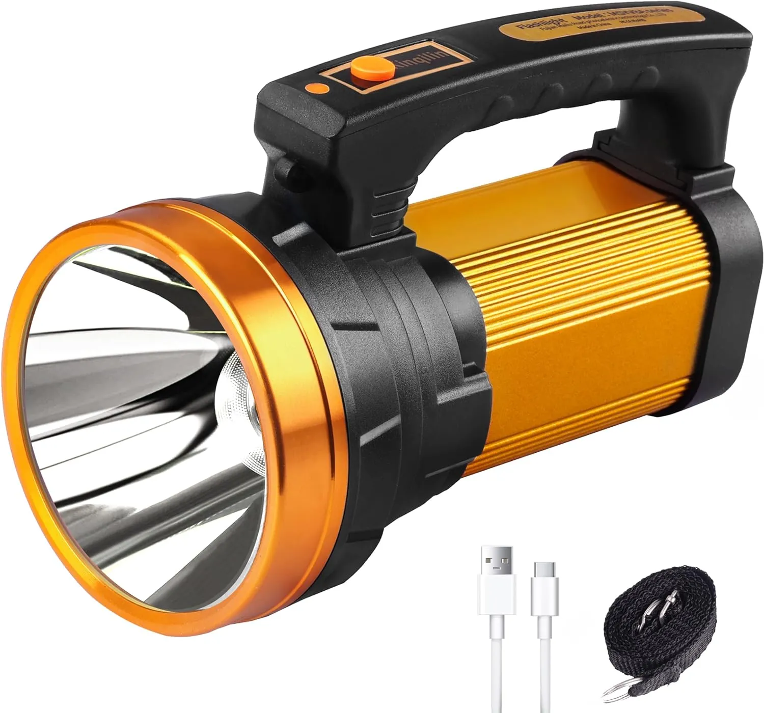 Super Bright Flashlight 1400LM 6800mAh Handheld Spotlight,50H Long Lasting Rechargeable Spotlight IP67 Waterproof Bright Flashlight Lightweight for Camping Hiking Boating(Aluminium head ring)