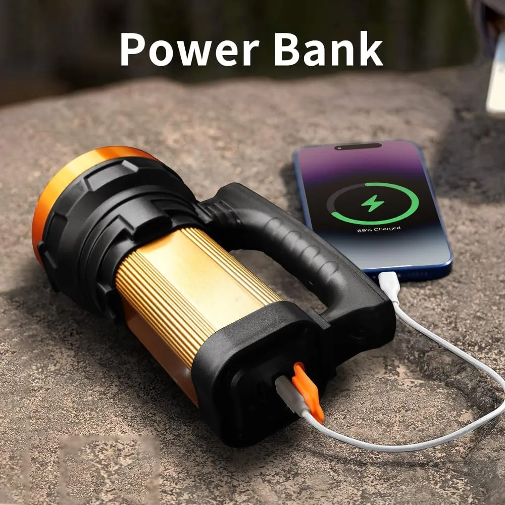Super Bright Flashlight 1400LM 6800mAh Handheld Spotlight,50H Long Lasting Rechargeable Spotlight IP67 Waterproof Bright Flashlight Lightweight for Camping Hiking Boating(Aluminium head ring)
