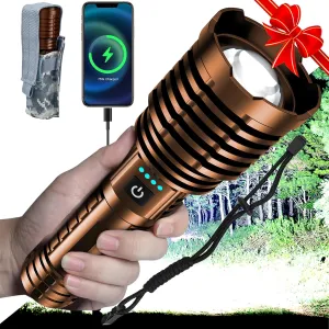 Super Bright Flashlights 2400.000 High Lumens, High Powered Flash Light, Rechargeable Flashlights with Zoomable 5 Modes, Handheld Waterproof LED Flashlights for Emergencies Camping (Coffee)