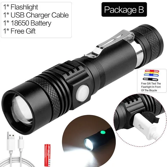 Super Bright Led flashlight USB led torch Zoomable Bicycle Light Rechargeable 12000LM