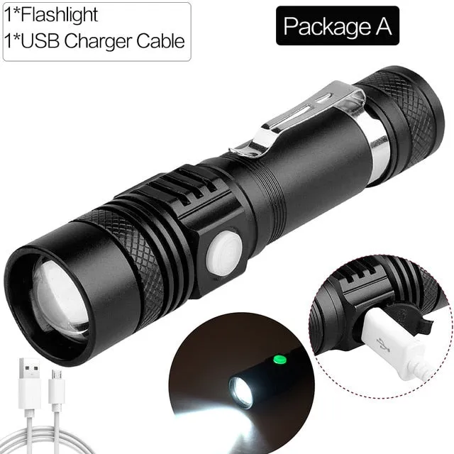 Super Bright Led flashlight USB led torch Zoomable Bicycle Light Rechargeable 12000LM