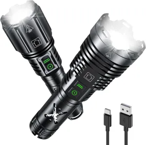 Super Bright Led Flashlights High Lumens 7000, XHP160-01&XHP160-02 Kit with 6 Modes, Waterproof, Zoomable, Fast Charging,Camping Flashlight for Campers