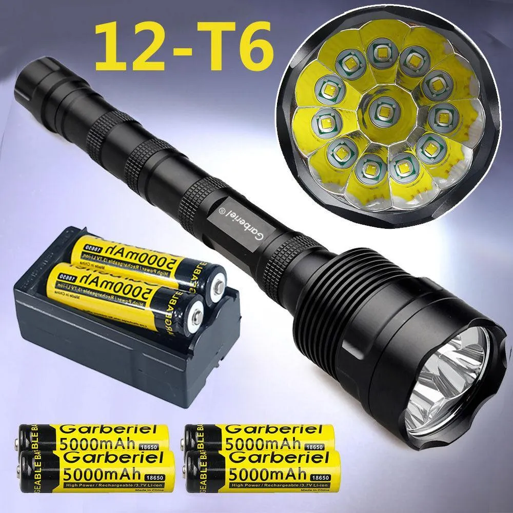Super Bright Tactical CREE XML 12x T6 LED Flashlight   3x 18650 Battery  Charger