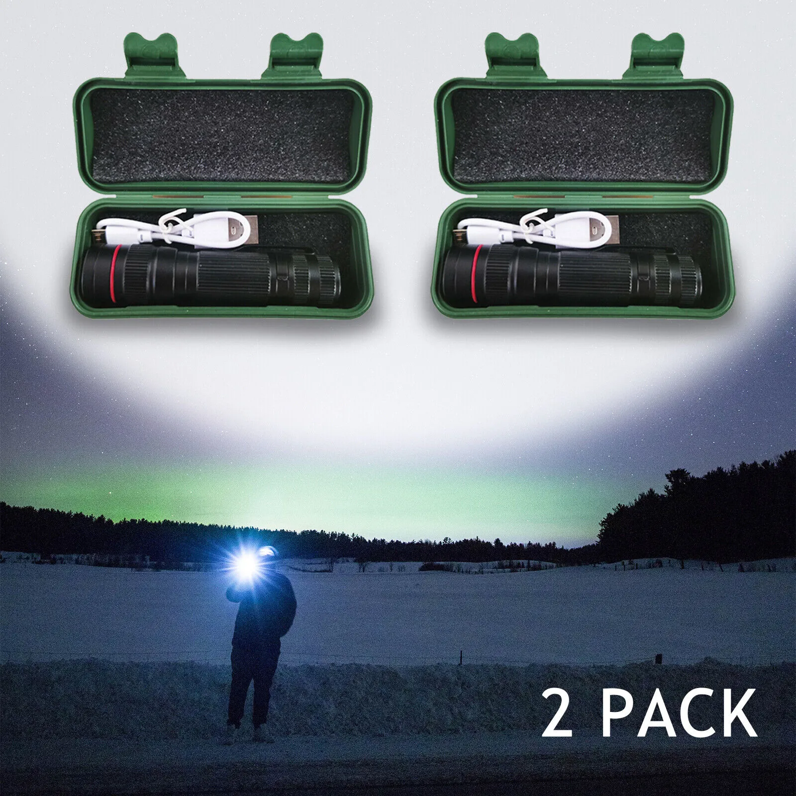 Super Bright Torch Lamp Light  USB Rechargeable 2 Packs 1200000lm LED Flashlight