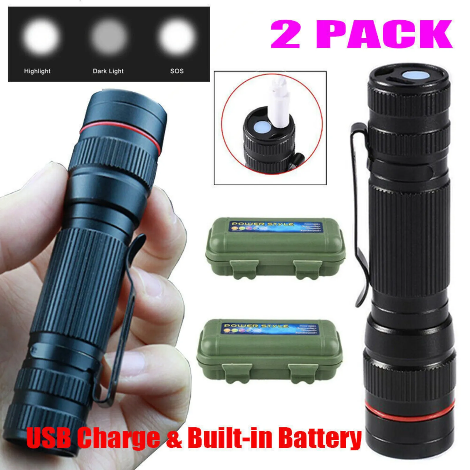 Super Bright Torch Lamp Light  USB Rechargeable 2 Packs 1200000lm LED Flashlight