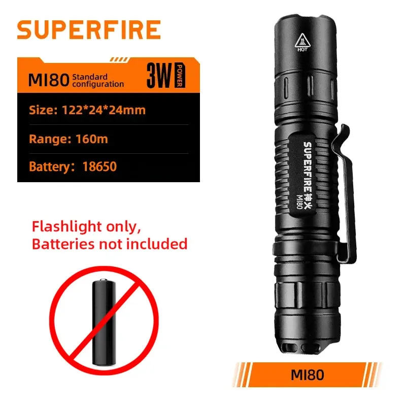 SUPERFIRE MI80-S High Power LED Flashlight – 1100LM Super Bright Portable EDC Torch for Outdoor & Camping
