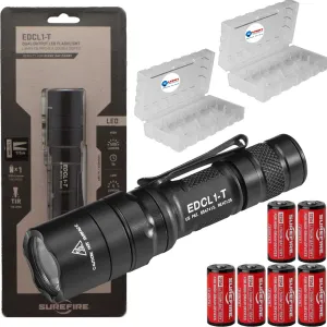 SureFire EDCL1-T 500 Lumen Tactical EDC Flashlight Bundle with 6 Extra Surefire CR123 and 2 Lightjunction Battery Cases