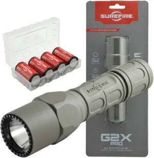 SureFire G2X Pro 600 Lumen Tactical EDC Flashlight Bundle with 4 Extra SureFire CR123A Batteries and Lightjunction Battery Case (Green)