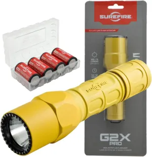 SureFire G2X Pro 600 Lumen Tactical EDC Flashlight Bundle with 4 Extra Surefire CR123A Batteries and Lightjunction Battery Case (Yellow)