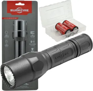 SureFire G2X Tactical 600 Lumen EDC Flashlight Bundle with 2x Extra SureFire CR123A and Lightjunction Battery Case (Black)