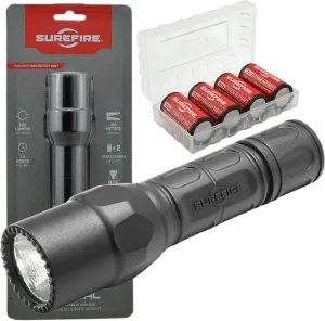 SureFire G2X Tactical 600 Lumen EDC Flashlight Bundle with 4x Extra Surefire CR123A and Lightjunction Battery Case