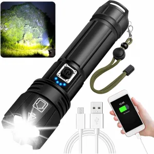 Swanlake Rechargeable LED Tactical FLashlights High Lumens 10000 Lumens XHP70 Super Bright Handheld Flashlight with Output Function Zoomable IPX6 Waterproof 5Modes Powerful Flashlight for Camping (S)