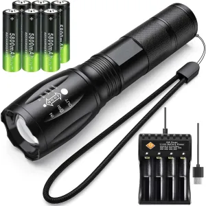 Swanlake Zoomable Tactical Flashlights with Batteries Charger,5 Modes,Waterproof High Lumens Emergency Light for Outdoor Use Camping