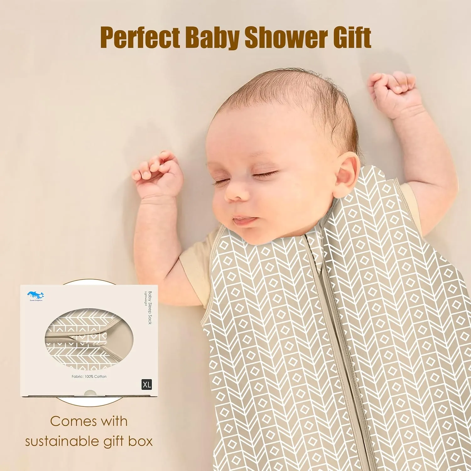 SWEET DOLPHIN Baby Sleep Sack 18-24 Months - 100% Cotton 2-Way Zipper TOG 0.5 Infant Wearable Blanket, Newborn Essentials Toddler 3 Pack Sleeping Sacks - Brown