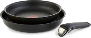 T-fal Ingenio Detachable Handle Cookware Set, Stackable Set. Induction Oven Broiler Safe 500F Cookware, Pots and Pans, Oven, Broil, Dishwasher Safe, 3 Piece set, Onyx Black