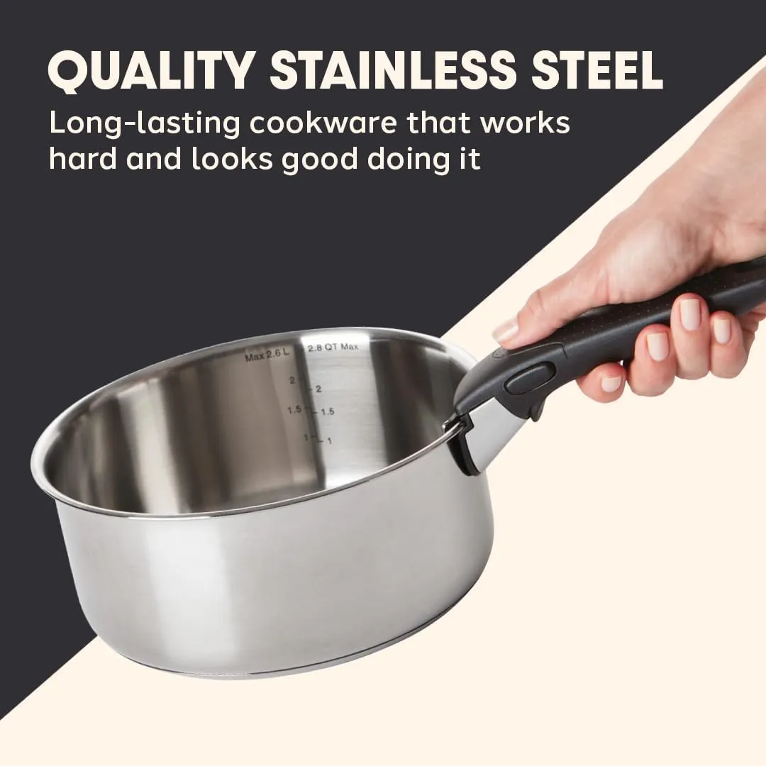 T-fal Ingenio Expertise Stainless Steel Cookware Set 4 Piece, Induction, Oven Safe, Stackable Cookware, Pots and Pans, RV, Camping, Frying Pans, Dishwasher Safe, Detachable/Removable Handle, Silver