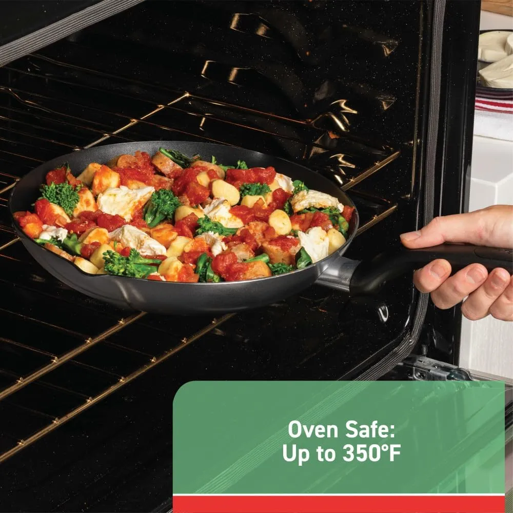 T-fal Initiatives Nonstick Cookware Set 18 Piece, Oven Broiler Safe 350F, Kitchen Cooking Set w/Fry Pans, Saucepans, Stockpots, Skillet, Spoons, Lids Pots and Pans Set Non Stick Dishwasher Safe Black