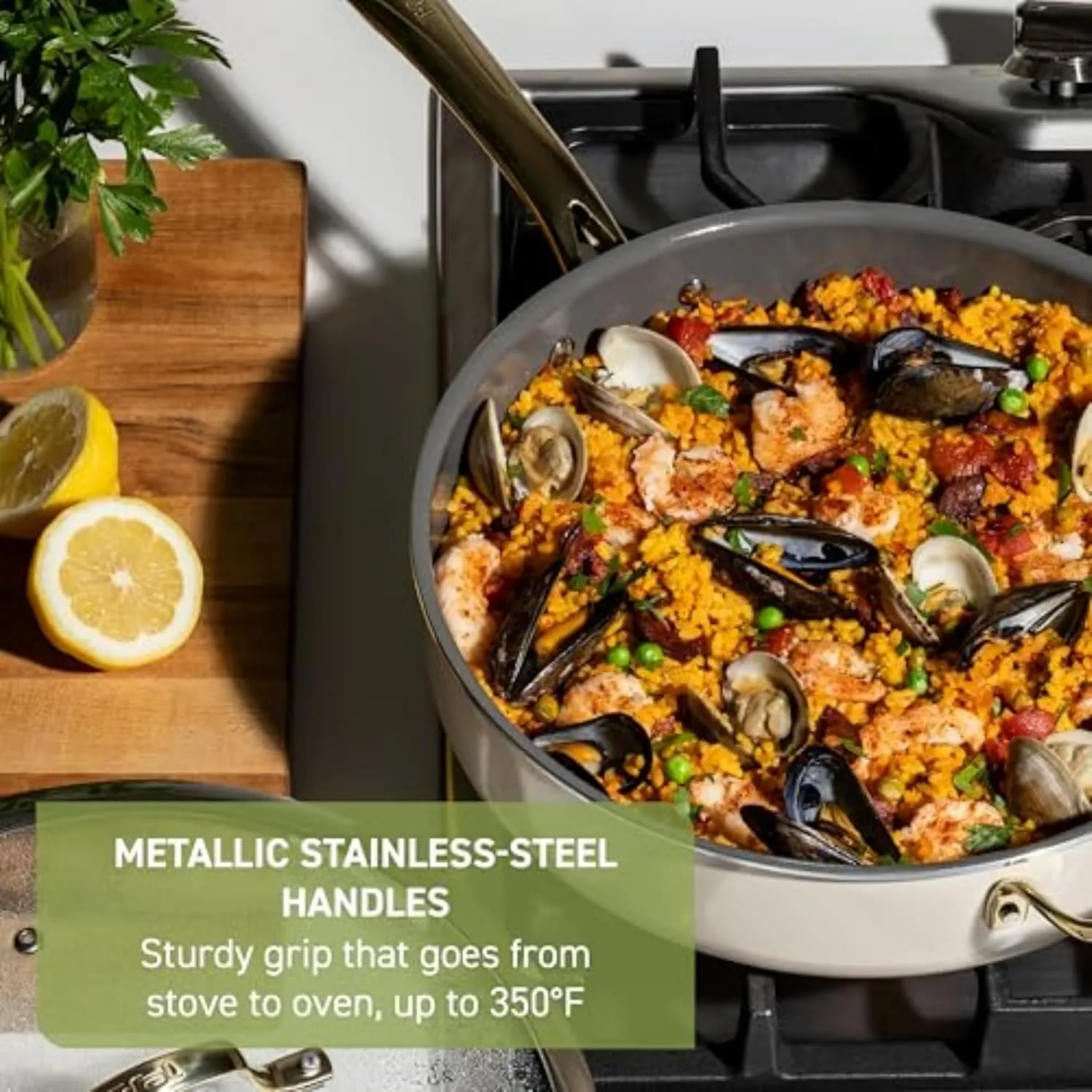 T-fal Preserve Ceramic, Ceramic Non Stick Cookware Set 13 Piece, Oven Broiler Safe 350F, Kitchen Set w/Frypans, Saucepans, Sautepan, Dutch Oven, Lids, Pan Protectors, Pots and Pans Set Nonstick Beige