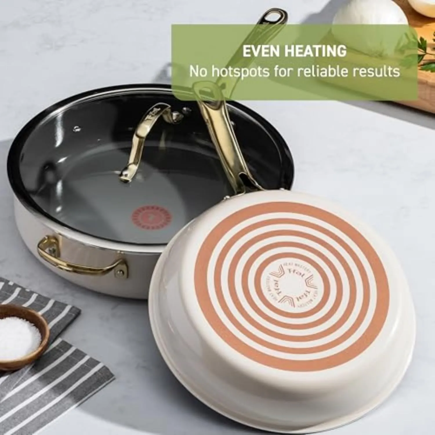 T-fal Preserve Ceramic, Ceramic Non Stick Cookware Set 13 Piece, Oven Broiler Safe 350F, Kitchen Set w/Frypans, Saucepans, Sautepan, Dutch Oven, Lids, Pan Protectors, Pots and Pans Set Nonstick Beige