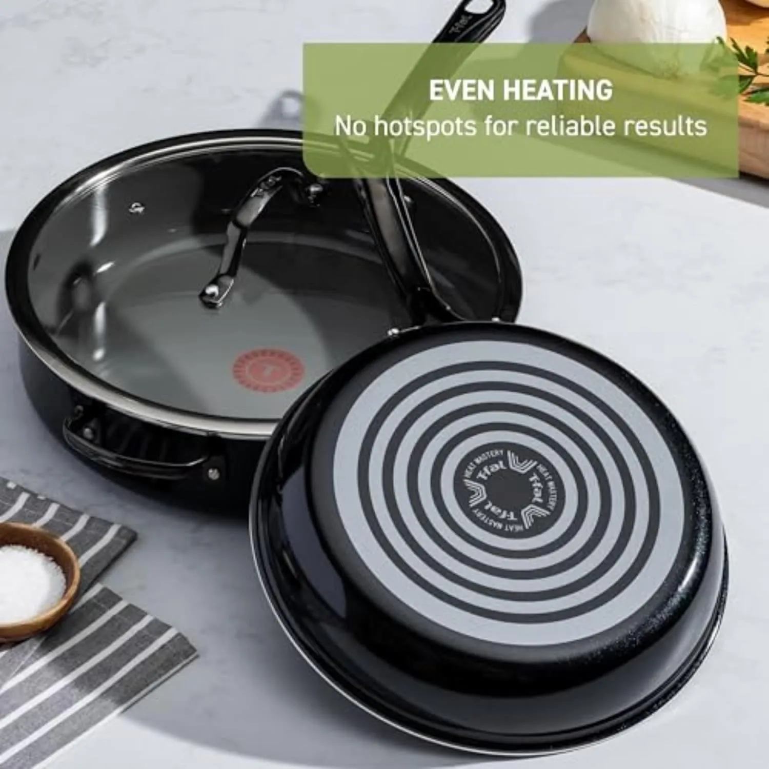 T-Fal Preserve Ceramic, Ceramic Non Stick Fry Pan Set 2 Piece, 8.5 & 11-Inch, Oven Broiler Safe 350F, Perfect For Frying, Sautéing, & Searing w/Little To No Oil, Nonstick Skillets, Pans Set, Black