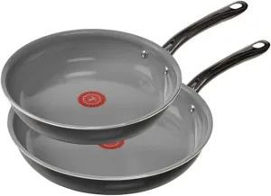 T-Fal Preserve Ceramic, Ceramic Non Stick Fry Pan Set 2 Piece, 8.5 & 11-Inch, Oven Broiler Safe 350F, Perfect For Frying, Sautéing, & Searing w/Little To No Oil, Nonstick Skillets, Pans Set, Black